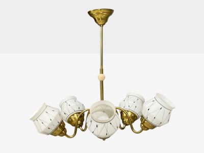 Swedish Modern Pendant Light Opaline Glass Brass Plastic Sweden 1930s