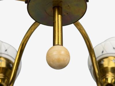 Swedish Modern Pendant Light Opaline Glass Brass Plastic Sweden 1930s