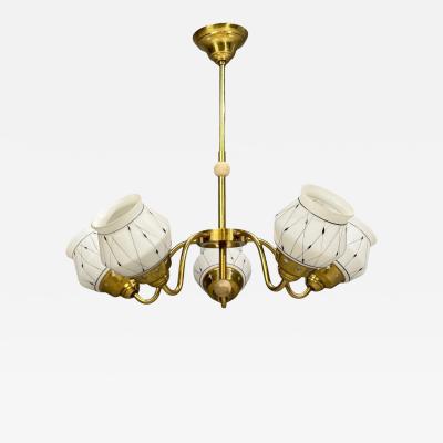 Swedish Modern Pendant Light Opaline Glass Brass Plastic Sweden 1930s