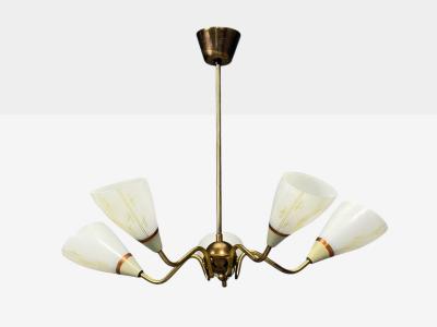 Swedish Modern Pendant Light Opaline Glass Brass Sweden 1940s