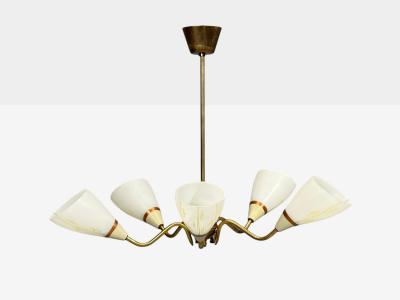 Swedish Modern Pendant Light Opaline Glass Brass Sweden 1940s