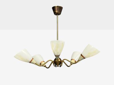 Swedish Modern Pendant Light Opaline Glass Brass Sweden 1940s