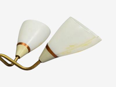 Swedish Modern Pendant Light Opaline Glass Brass Sweden 1940s