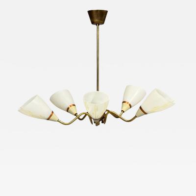 Swedish Modern Pendant Light Opaline Glass Brass Sweden 1940s