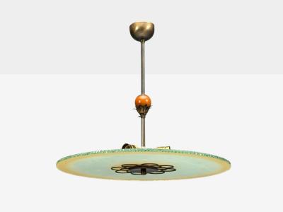 Swedish Modern Pendant Light Raw Glass Wood Sweden 1940s