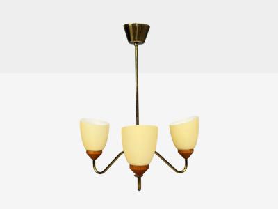 Swedish Modern Pendant Light Teak Brass Glass Sweden 1950s