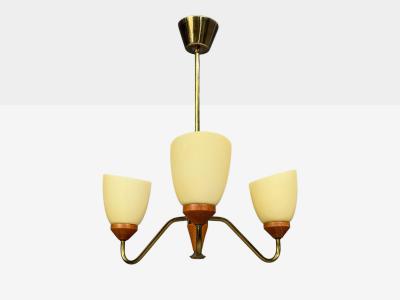 Swedish Modern Pendant Light Teak Brass Glass Sweden 1950s