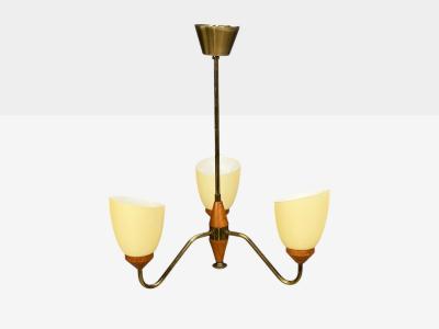 Swedish Modern Pendant Light Teak Brass Glass Sweden 1950s