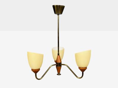 Swedish Modern Pendant Light Teak Brass Glass Sweden 1950s