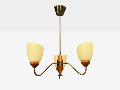 Swedish Modern Pendant Light Teak Brass Glass Sweden 1950s