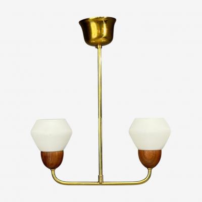 Swedish Modern Pendant Light Teak Opal Glass Brass Sweden 1960s