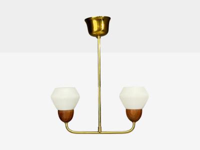 Swedish Modern Pendant Light Teak Opal Glass Brass Sweden 1960s