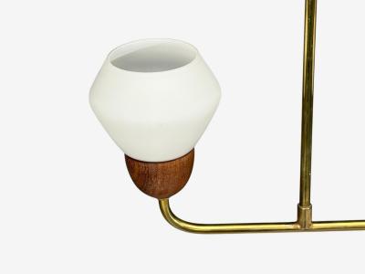 Swedish Modern Pendant Light Teak Opal Glass Brass Sweden 1960s