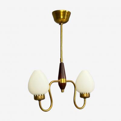 Swedish Modern Pendant Light Wood Brass Glass 1960s