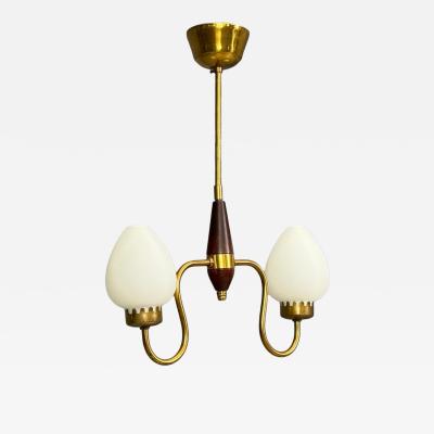 Swedish Modern Pendant Light Wood Brass Glass 1960s