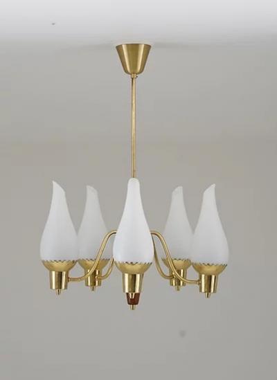 Swedish Modern Pendant in Brass and Glass