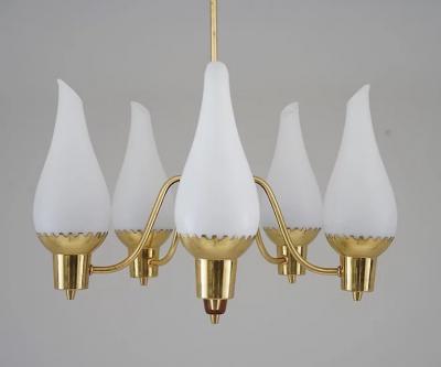 Swedish Modern Pendant in Brass and Glass