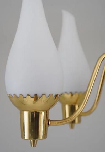 Swedish Modern Pendant in Brass and Glass