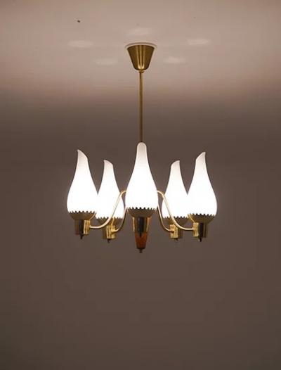 Swedish Modern Pendant in Brass and Glass