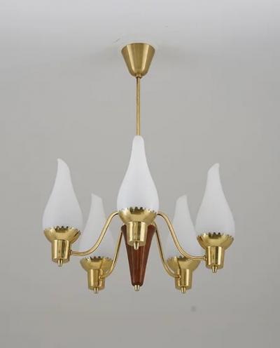 Swedish Modern Pendant in Brass and Glass