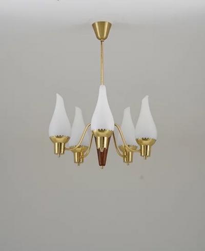 Swedish Modern Pendant in Brass and Glass