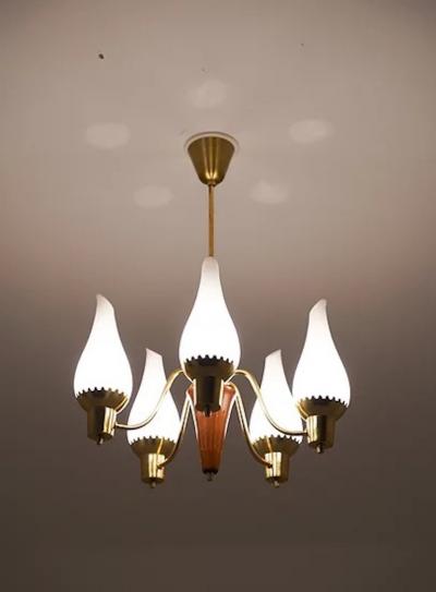 Swedish Modern Pendant in Brass and Glass