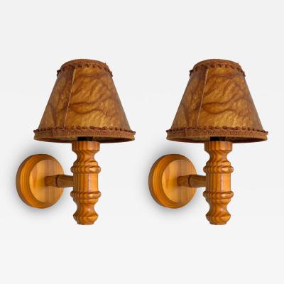 Swedish Modern Pine Brown Parchment Wall Sconces Sweden 1970s