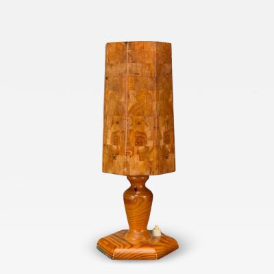 Swedish Modern Pine Marquetry Table Lamp Sweden 1950s