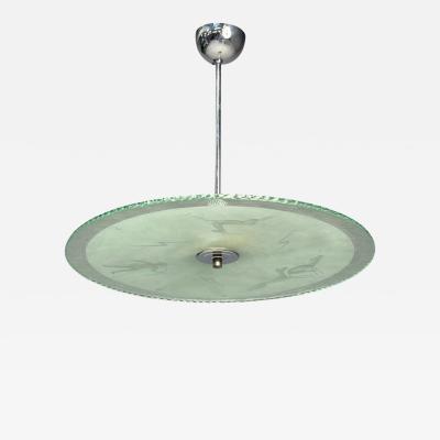 Swedish Modern Raw Glass Metal Pendant Light Sweden 1940s