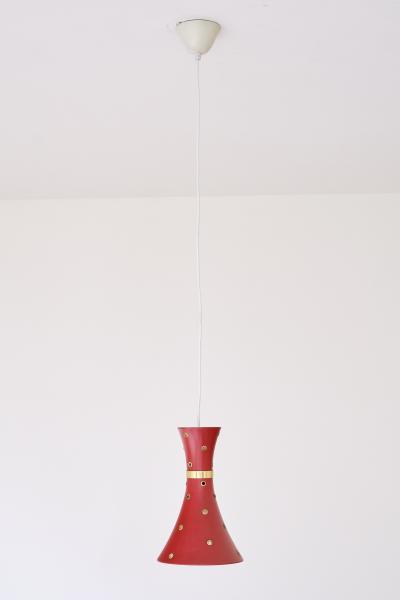 Swedish Modern Red Pendant Light with Perforated Brass Details 1950s