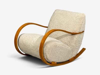 Swedish Modern Rocking Chair Elmwood Beige Shearling Sweden 1940s
