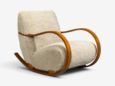 Swedish Modern Rocking Chair Elmwood Beige Shearling Sweden 1940s