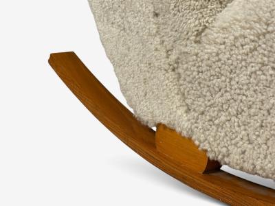 Swedish Modern Rocking Chair Elmwood Beige Shearling Sweden 1940s