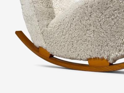 Swedish Modern Rocking Chair Elmwood Beige Shearling Sweden 1940s
