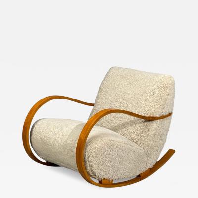 Swedish Modern Rocking Chair Elmwood Beige Shearling Sweden 1940s