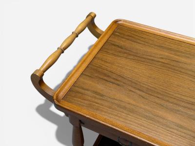 Swedish Modern Rolling Bar Cart Wood Brass Sweden 1970s