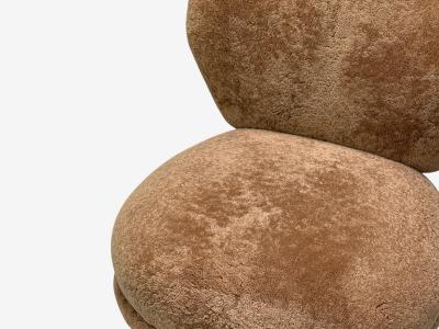 Swedish Modern Slipper Chair Brown Sheepskin Birch Sweden 1950s