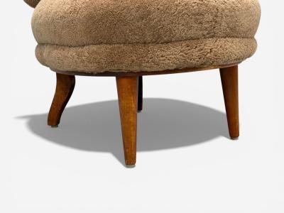 Swedish Modern Slipper Chair Brown Sheepskin Birch Sweden 1950s