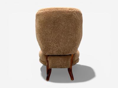 Swedish Modern Slipper Chair Brown Sheepskin Birch Sweden 1950s