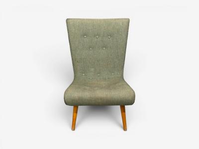 Swedish Modern Slipper Chair Green Fabric Beech Sweden 1940s