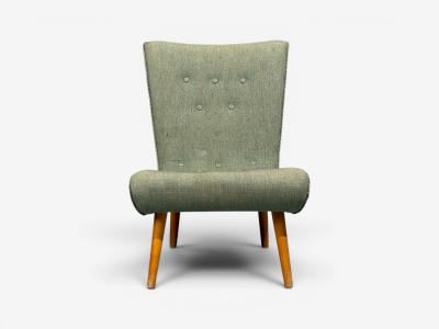 Swedish Modern Slipper Chair Green Fabric Beech Sweden 1940s