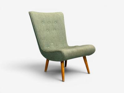 Swedish Modern Slipper Chair Green Fabric Beech Sweden 1940s