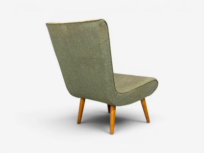 Swedish Modern Slipper Chair Green Fabric Beech Sweden 1940s