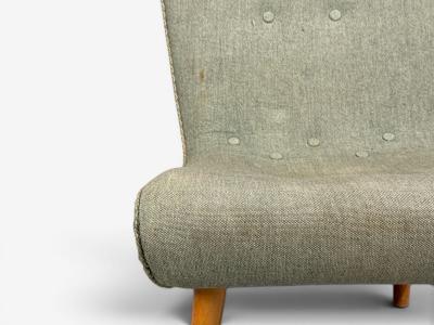 Swedish Modern Slipper Chair Green Fabric Beech Sweden 1940s