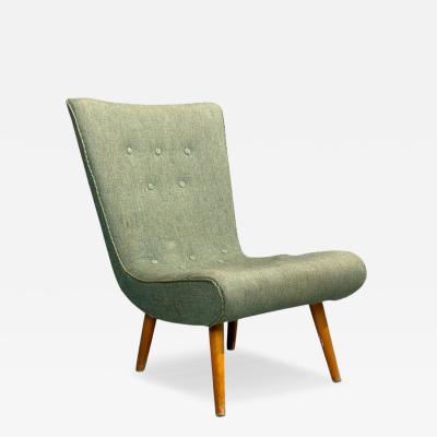 Swedish Modern Slipper Chair Green Fabric Beech Sweden 1940s