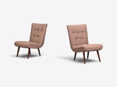 Swedish Modern Slipper Chairs Birch Fabric Sweden 1940s