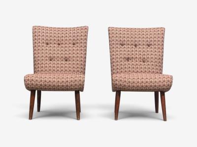 Swedish Modern Slipper Chairs Birch Fabric Sweden 1940s