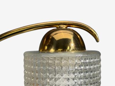Swedish Modern Small Pendant Light Brass Teak Textured Glass Sweden 1950s