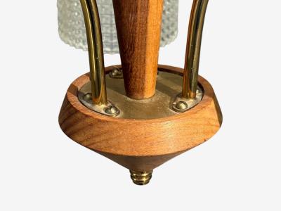 Swedish Modern Small Pendant Light Brass Teak Textured Glass Sweden 1950s