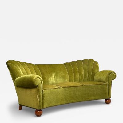 Swedish Modern Sofa Green Velvet Elm Sweden 1940s